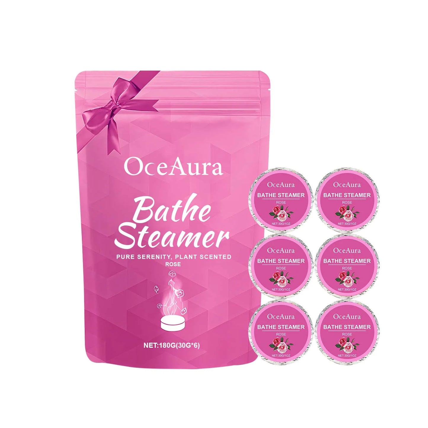 OceAura Rose Bath Steamer Tablets 6-Pack – Aromatherapy Soak