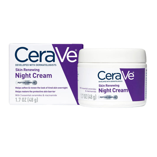 CeraVe Skin Renewing Night Cream jar and box on a white background