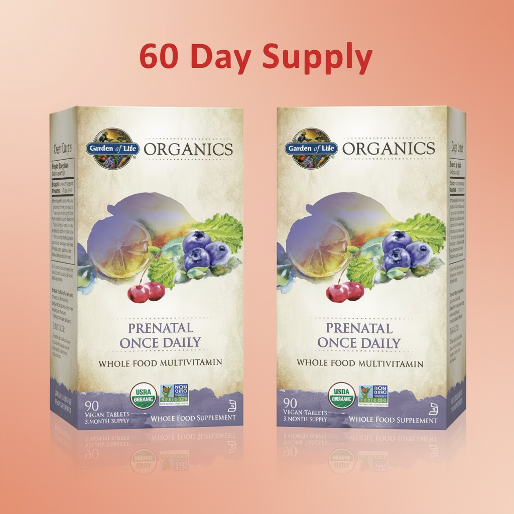 Garden of Life Organics Prenatal Multivitamin Bundle (2 bottles). Vegan, Non-GMO, Gluten-Free whole food supplement for pregnancy.