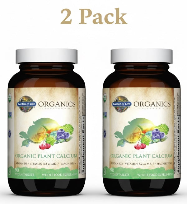 Two bottles of Garden of Life Organics Organic Plant Calcium on a white background