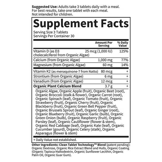 Supplement facts label with detailed nutritional information on a white background