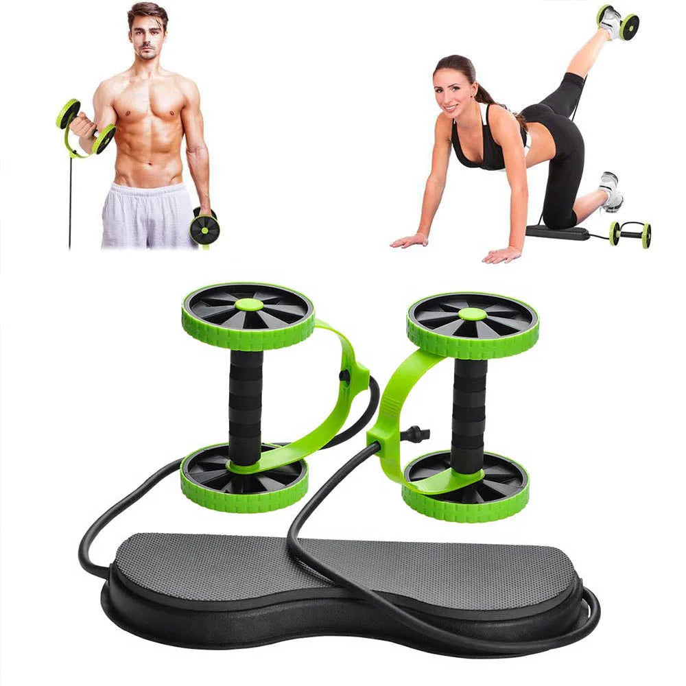 Double Wheel Ab Roller with Resistance Bands & Knee Pad