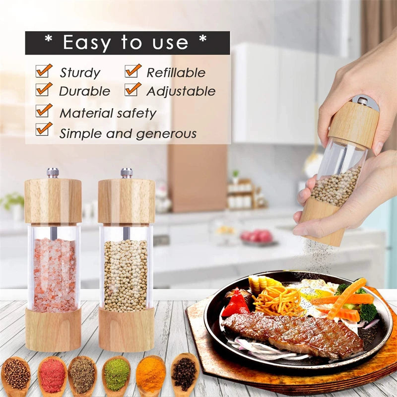 6/8in Salt and Pepper Grinder Mill Oak Wood Manual Seasoning Spice Mill Adjustable Ceramic Grinding Core Kitchen Grinding Tools Peaceful Pleasures Health and Wellness