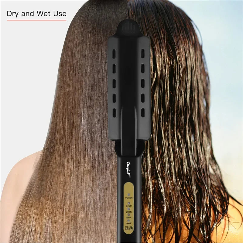 Professional Titanium Alloy Hair Straightener Wide Plate Flat Iron Temperature Adjustable with Venting Hole Straightening Iron Peaceful Pleasures Health and Wellness