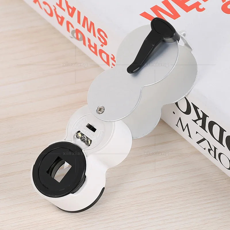 45X Portable with Scale Measuring Magnifying Glass Folding Loupe LED Lamp UV Money Detector Antique Jewelry Antique Appraisal Peaceful Pleasures Health and Wellness