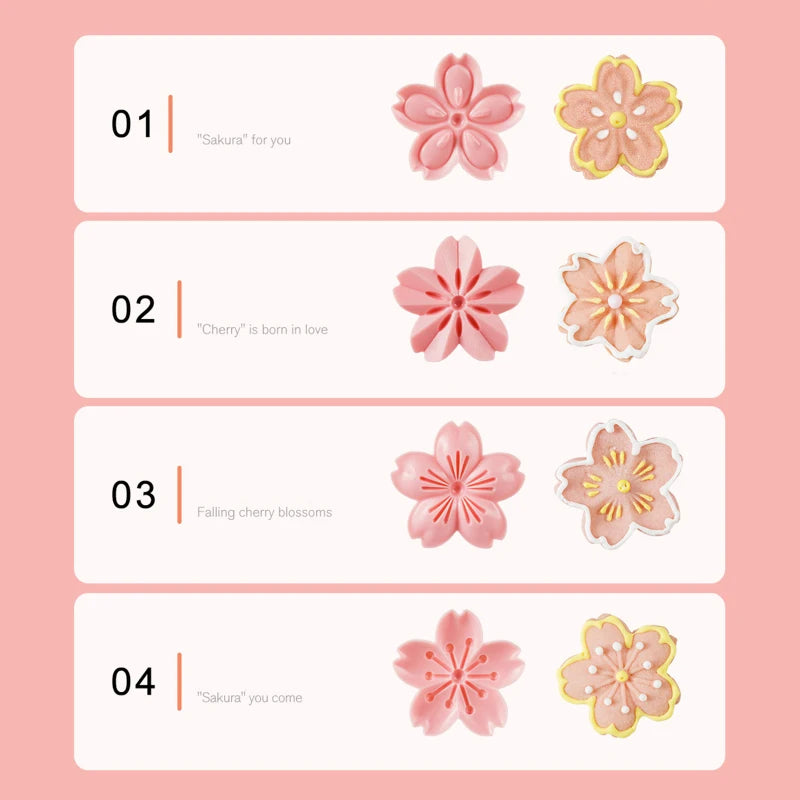 5-Piece Sakura Cherry Blossom Cookie Cutter & Stamp Mold Set – Floral Biscuit & Fondant Baking Tool