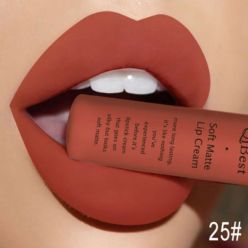 QIBEST Brand 34 Colors Waterproof Matte Nude Lipstick Lipkit Pigment Dark Red Black Long Lasting Lip Gloss Women Makeup Lipgloss Peaceful Pleasures Health and Wellness 25