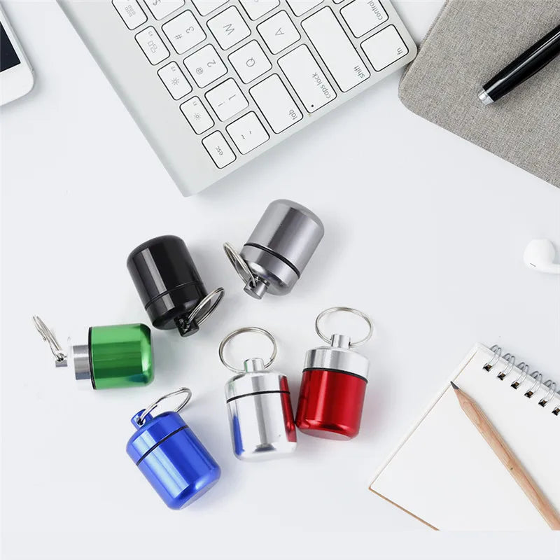 Mini Portable Aluminium Pill Case Keychain Outdoor Pocket Pill Box Container Carry Bottle Case Hearing Protection Earplugs Box Peaceful Pleasures Health and Wellness