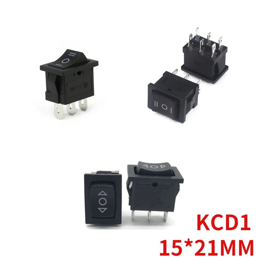 5PCS Rocker Switch 15*21mm Mini Black 3 Pin / 6 Pin on/Off/On AC 6A/250V 10A/125V KCD1 Power Button Switch Peaceful Pleasures Health and Wellness