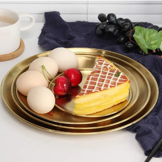 Stainless Steel Gold Plates Round Dinner Plate Dessert Salad Plates Metal Platter for Kids Camping Picnic Peaceful Pleasures Health and Wellness