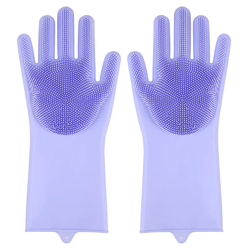 2PCS Multifunction Silicone Cleaning Gloves Magic Silicone Dish Washing Gloves for Kitchen Household Silicone Dishwashing Gloves Peaceful Pleasures Health and Wellness PURPLE