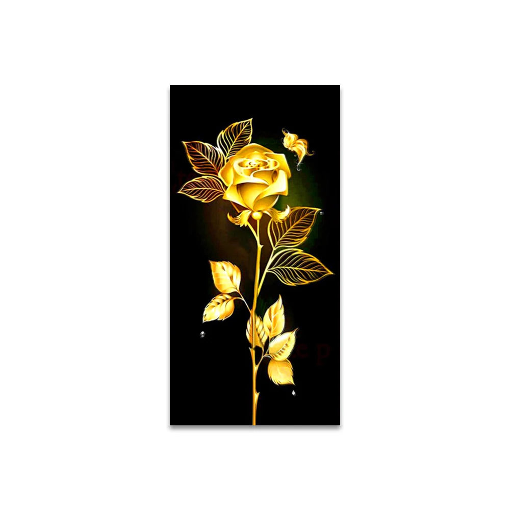Abstract Golden Leaves and Flower Tree Oil Painting on Canvas Posters and Prints Wall Art Pictures for Living Room Cuadros Decor Peaceful Pleasures Health and Wellness QP10195 40x80cm No Frame