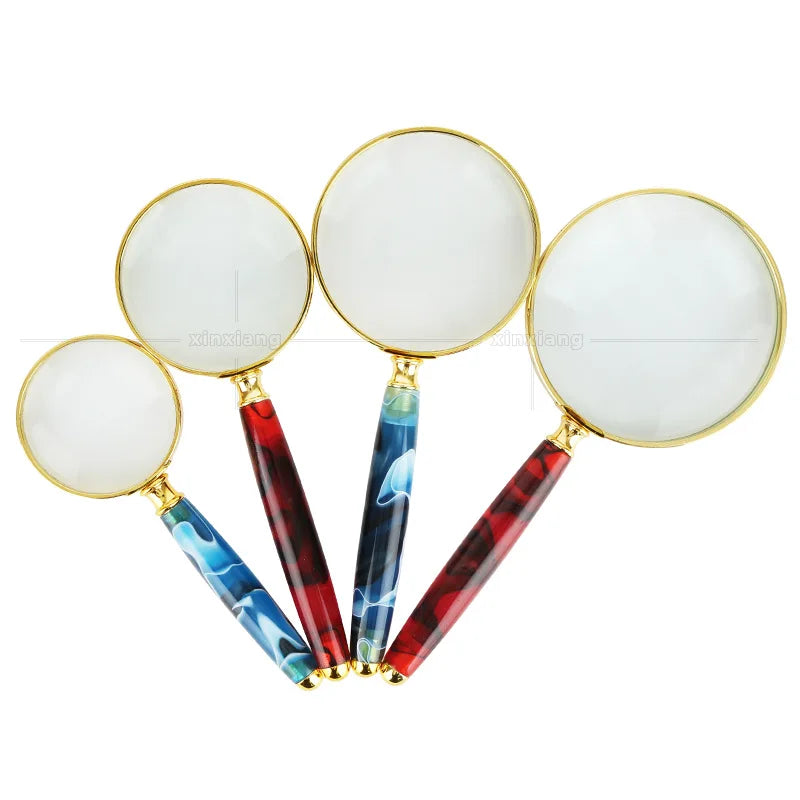 Factory Direct Hand-Held Jade Handle Zinc Alloy Frame Gold-Plated Elders Parents Reading Newspapers Philatelic Magnifying Glass Peaceful Pleasures Health and Wellness