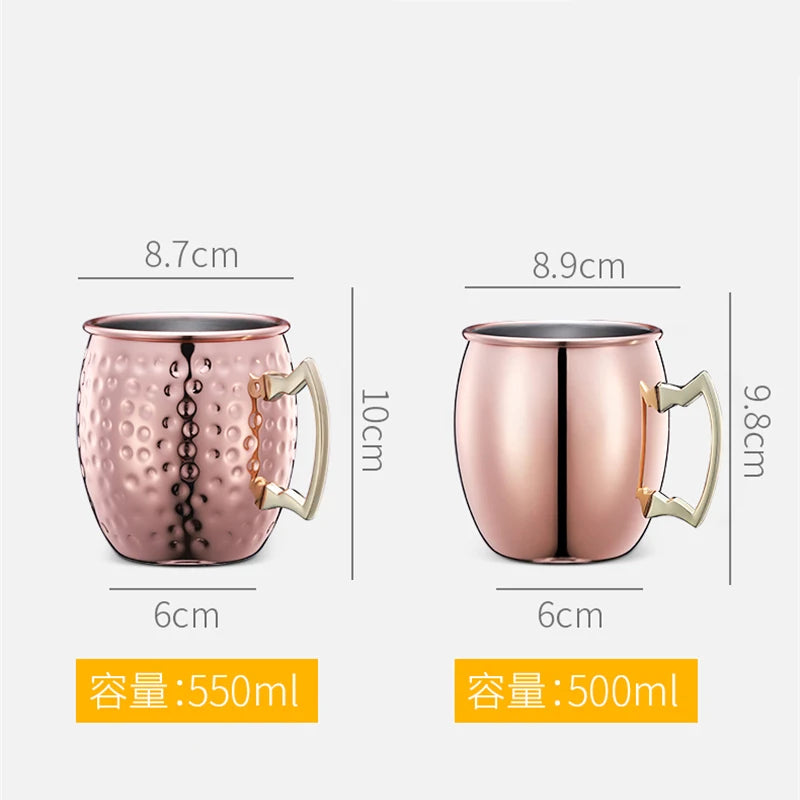 Hammered Copper-Plated Moscow Mule Mug – 500ml Stainless Steel Cocktail Cup with Brass Handle