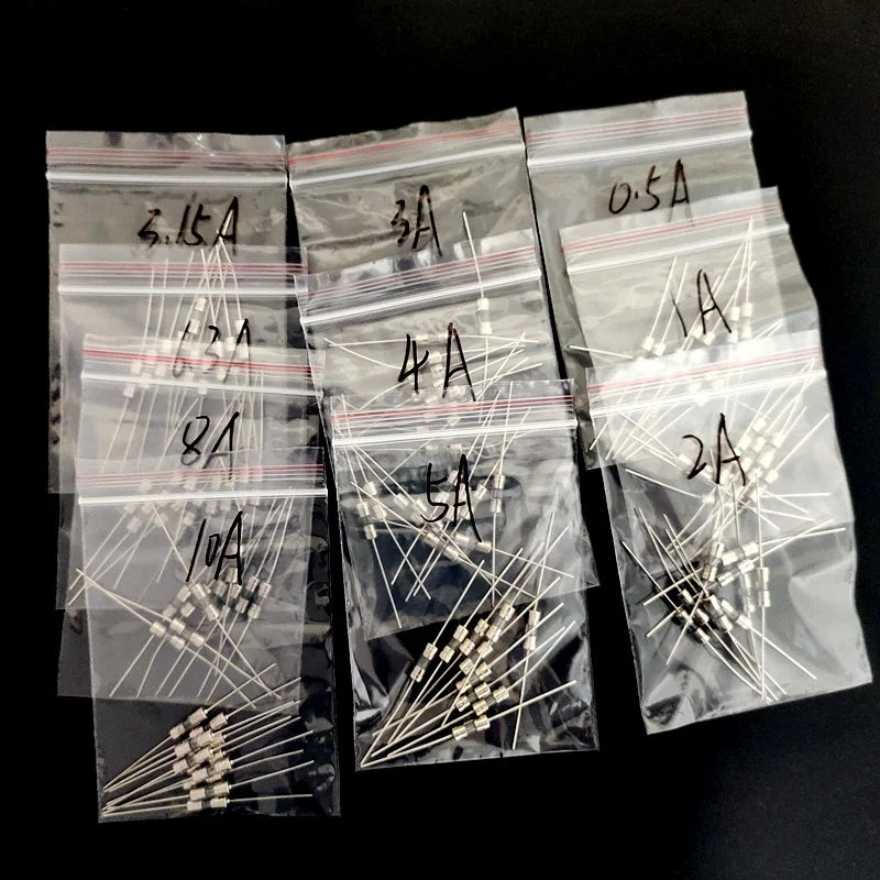 10Kind 100Pcs/lot 3.6*10mm 250V Double Pin Fast blow Glass Fuse Fith Lead Wire Mix Set 0.5A 1A 2A 3A 3.15A 4A 5A 6.3A 8A 10A Peaceful Pleasures Health and Wellness Default Title