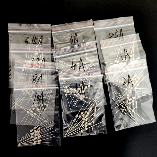 10Kind 100Pcs/lot 3.6*10mm 250V Double Pin Fast blow Glass Fuse Fith Lead Wire Mix Set 0.5A 1A 2A 3A 3.15A 4A 5A 6.3A 8A 10A Peaceful Pleasures Health and Wellness Default Title