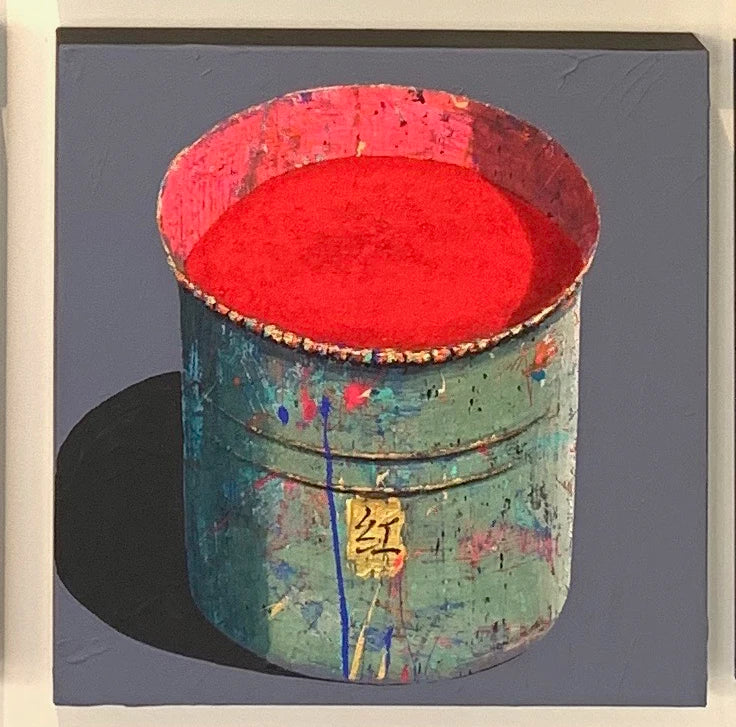 Hand-painted Oil Painting Paintings of Stephane Braud, Acrylic Painting, Paint Bucket with Paint Framed, Ready to Hang Peaceful Pleasures Health and Wellness Big red 35x35cm