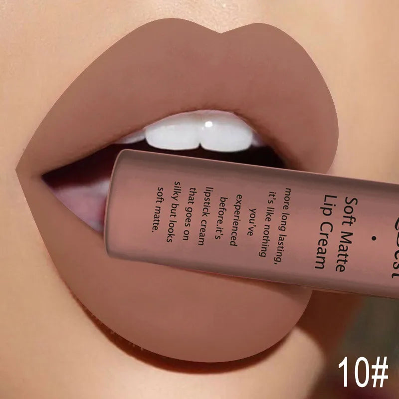 Nude Matte Lip Gloss Long-lasting Velvet Lipstick Waterproof Non-stick Cup Sexy Red Dark Lip Tint Purple Black Lip Glaze Makeup Peaceful Pleasures Health and Wellness 10