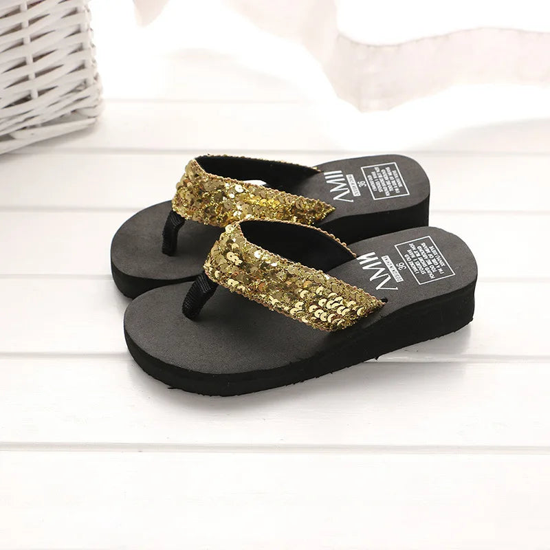 Women's Sequin Flip Flops – Anti-Slip Beach Sandals & Slippers