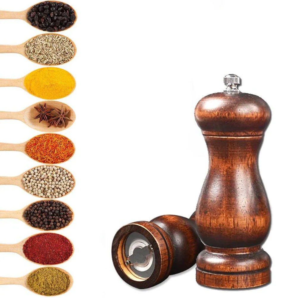 4PC Oak Pepper Grinder Coarse Salt Solid Wooden Oak Pepper Mill Handheld With Adjustable Ceramic Core Manual Kitchen Tools Peaceful Pleasures Health and Wellness