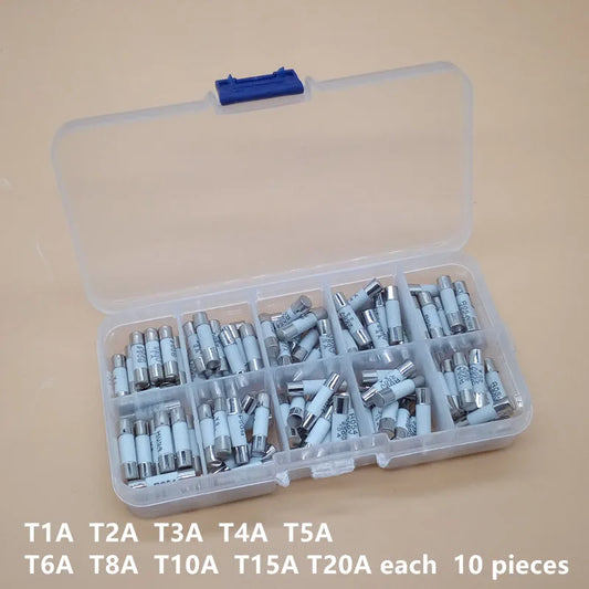 100PCS Ceramics Fuses Kit Slow Blow 5x20mm 1A 2A 3A 4A 5A 6A 8A 10A 15A 20A 250V 5*20 Protective Insurance Tube Set Peaceful Pleasures Health and Wellness Default Title