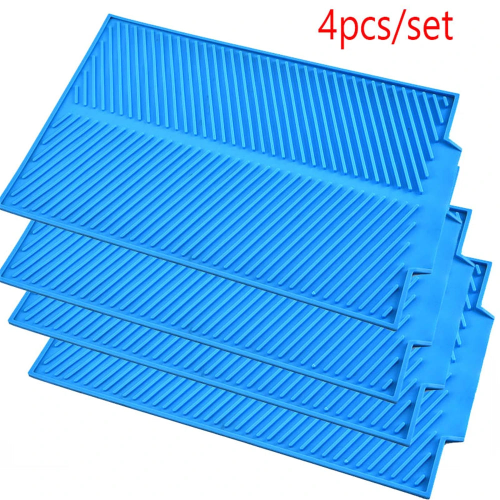 4pcs/set Dish Drying Mat Heat Resistant Non-slip Tray Silicone Tableware Dishwaser Pad Dinnerware Table Mat Placemat 39*25cm Peaceful Pleasures Health and Wellness blue-4pcs L 39x25cm