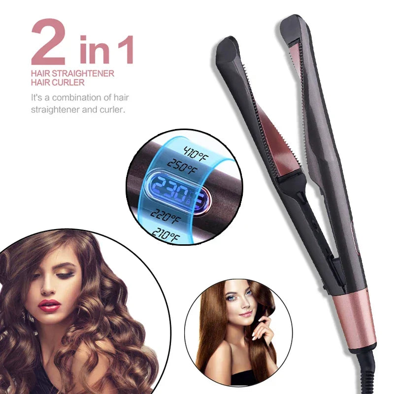 Professional Spiral Wave Curl And Straight Iron Styling Tools 2 in 1 Hair Curler & Straightener Twisted Ionic Flat Iron Styler Peaceful Pleasures Health and Wellness