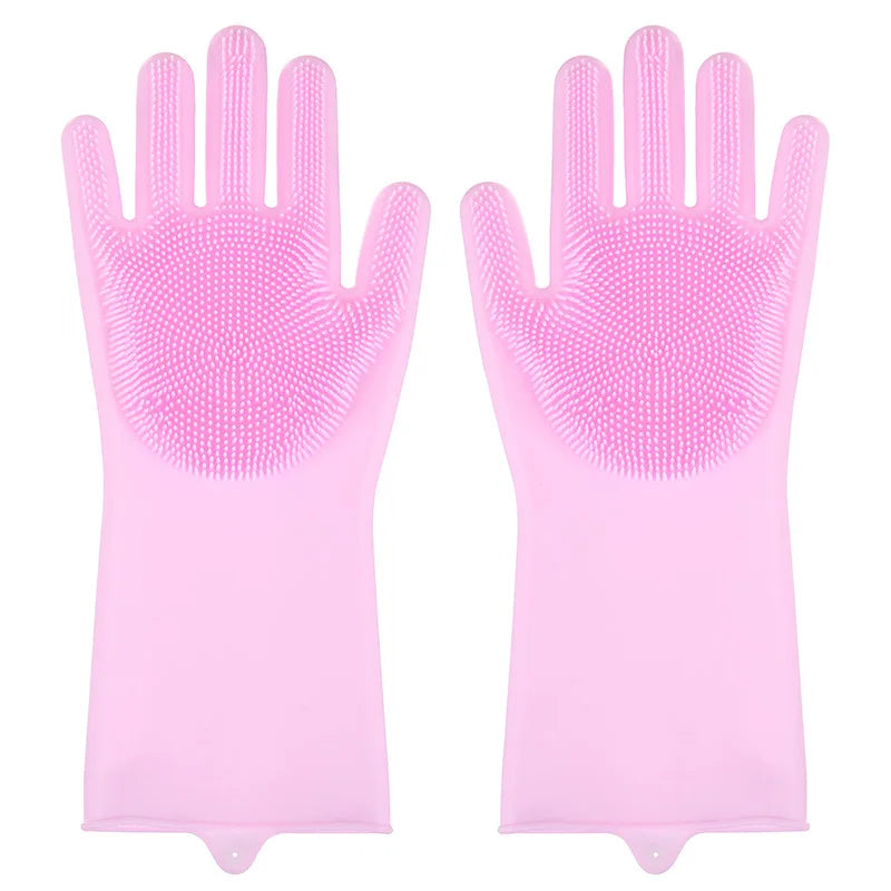 2PCS Multifunction Silicone Cleaning Gloves Magic Silicone Dish Washing Gloves for Kitchen Household Silicone Dishwashing Gloves Peaceful Pleasures Health and Wellness light pink