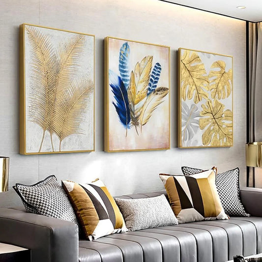 Hand Drawn Canvas Oil Painting Sofa Background Wall Decor Art Custom Abstract Leaf Frameless Mural Living Room Hanging Picture Peaceful Pleasures Health and Wellness