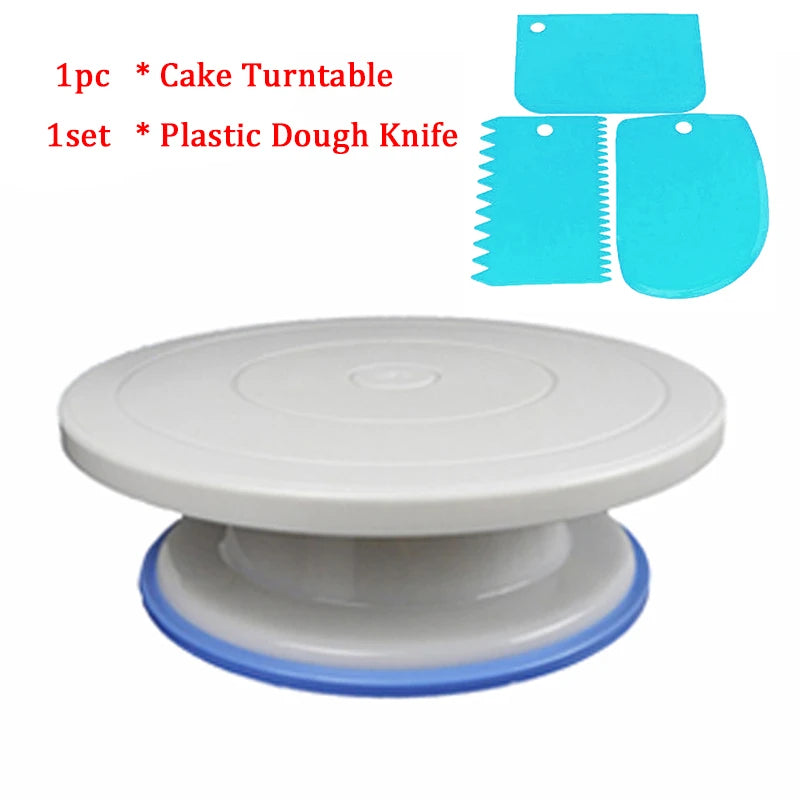 5pc Plastic Cake Turntable Rotating Cake Plastic Dough Knife Decorating 10 Inch Cream Cakes Stand Cake Rotary Table Hot Sal Peaceful Pleasures Health and Wellness army green
