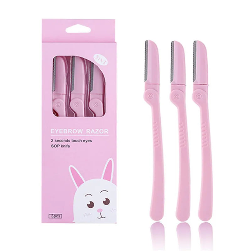 3-Pc Pink Folding Eyebrow Trimmer Set | Precision Face Shaper