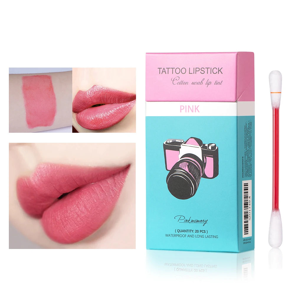 20pcs Cigarette Cotton Swab Lipstick Tattoo Lipstick Non-Stick Long-Lasting Waterproof and Kiss-proof Lip Durable Lip Stain Set Peaceful Pleasures Health and Wellness pink