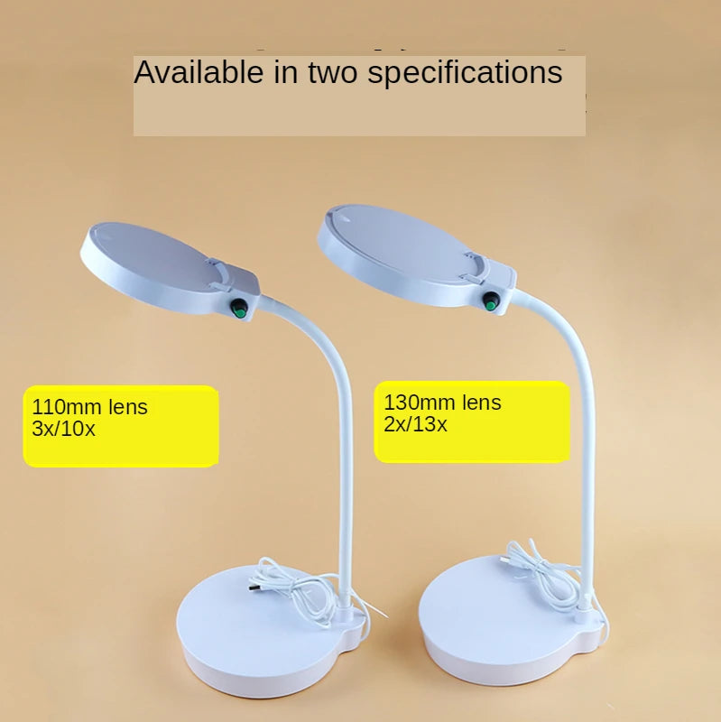 USB Rechargeable Desktop Magnifying Glass 3X, 10X, 2X, 13X Clip-type Desktop Magnifying Glass with Strong LED Light Peaceful Pleasures Health and Wellness