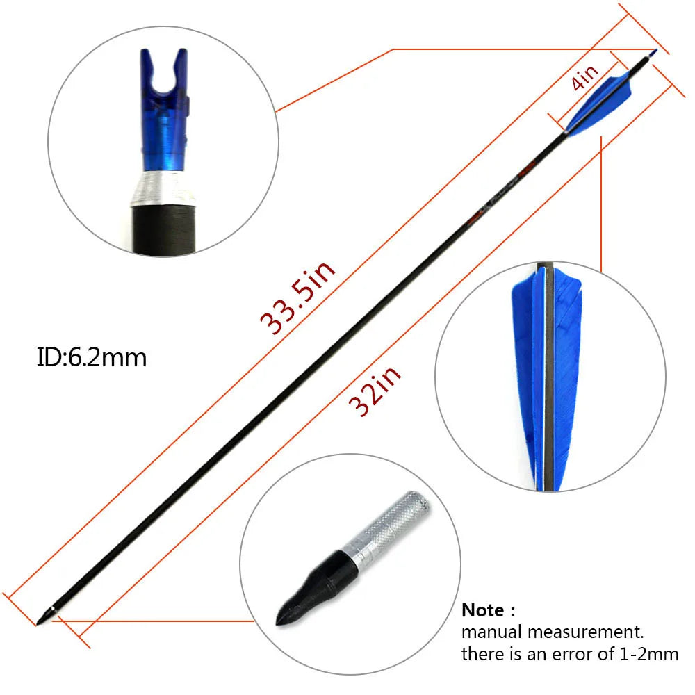6 ID Pure Carbon Arrow Spine 300 350 400 500 600 700 800 Recurve