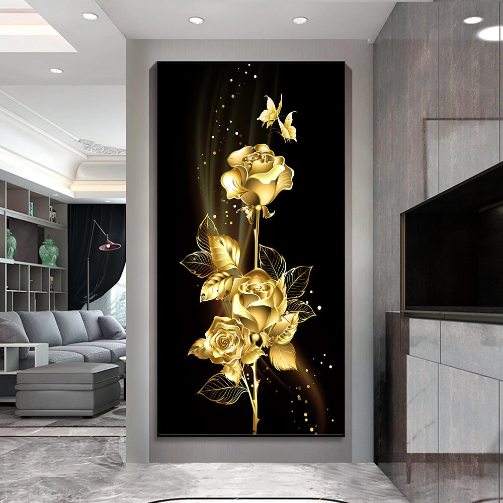 Abstract Golden Leaves and Flower Tree Oil Painting on Canvas Posters and Prints Wall Art Pictures for Living Room Cuadros Decor Peaceful Pleasures Health and Wellness