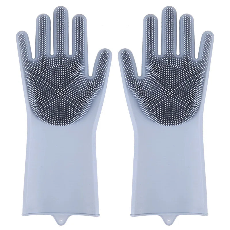2PCS Multifunction Silicone Cleaning Gloves Magic Silicone Dish Washing Gloves for Kitchen Household Silicone Dishwashing Gloves Peaceful Pleasures Health and Wellness grey