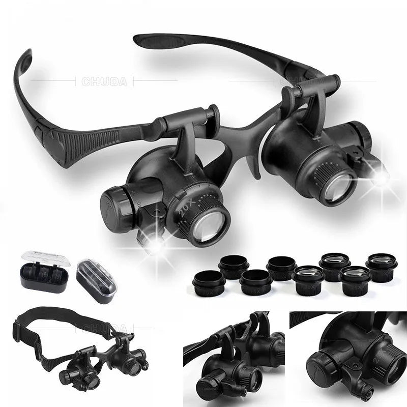 Black Watch Magnifier High Zoom Headband Eyewear Magnifying Glasses 2 LED Illuminated Magnifier Watch Repair Glasses Peaceful Pleasures Health and Wellness 10X 15X 20X 25X