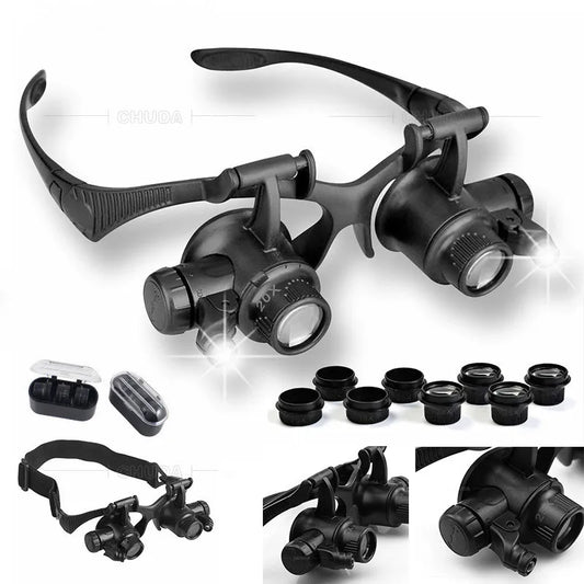 Black Watch Magnifier High Zoom Headband Eyewear Magnifying Glasses 2 LED Illuminated Magnifier Watch Repair Glasses Peaceful Pleasures Health and Wellness 10X 15X 20X 25X