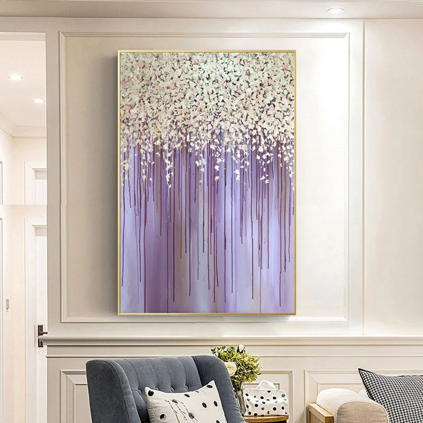 Abstract Purple Handmade Canvas Oil Painting Textured Frameless Wall Art Decoration Hung In Living Room Hotel Restaurat Bedroom Peaceful Pleasures Health and Wellness no frame 80cmx180cm