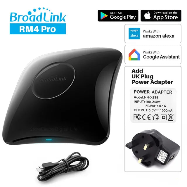 Broadlink RM4 Pro Remote Controller WiFi IR RF Intelligent Controller work with Alexa Google Assistant Smart Home Automation Peaceful Pleasures Health and Wellness With UK Plug