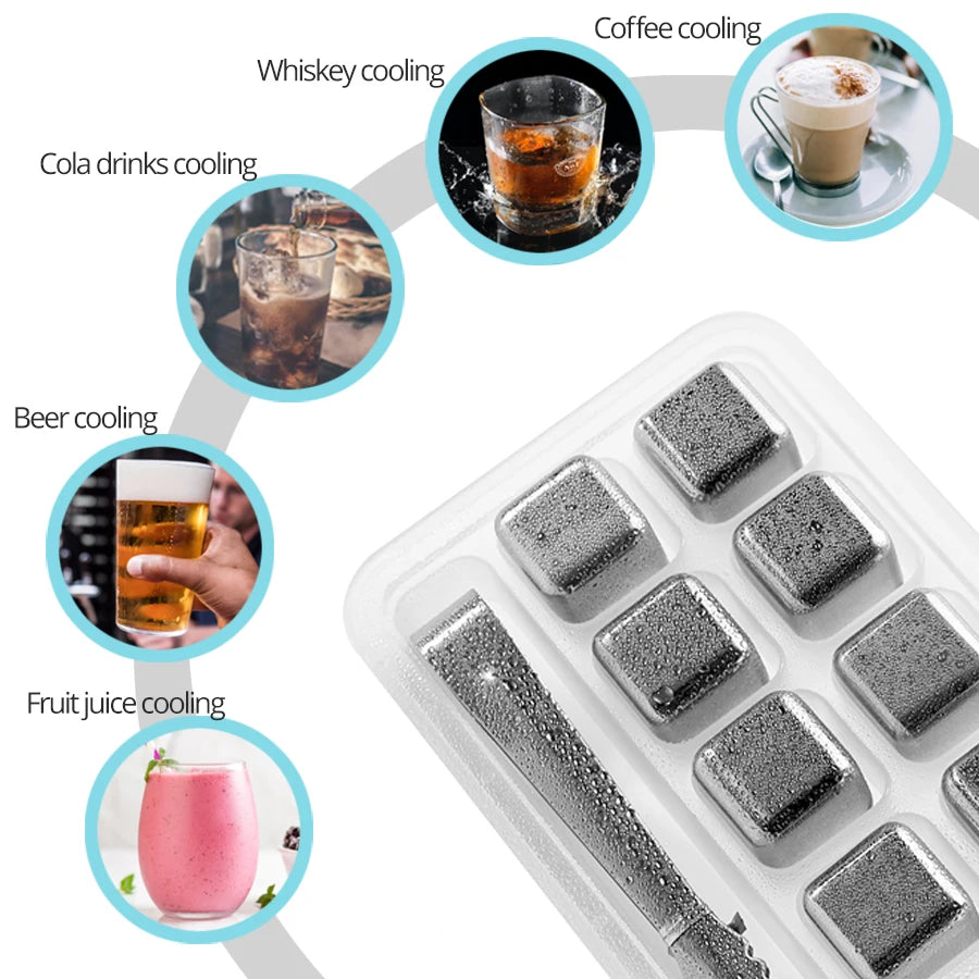 Stainless Steel Ice Cubes, Reusable Chilling Stones for Whiskey Wine, Keep Your Drink Cold Longer, SGS Test Pass Peaceful Pleasures Health and Wellness
