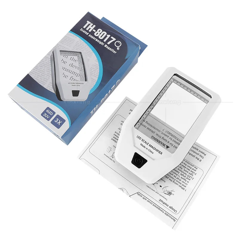 Handheld Desktop Magnifying Glass, Multi-function Paperweight Magnifying Glass with Scale LED Currency Detector Lamp for Reading Peaceful Pleasures Health and Wellness