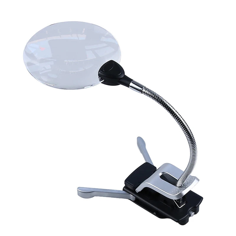 2.5X10X Clip-on Desktop Dual-purpose Magnifier with Led Light Multi-function Reading and Maintenance Magnifying Glass Peaceful Pleasures Health and Wellness XT-90T(90MM) 2.5X 10X