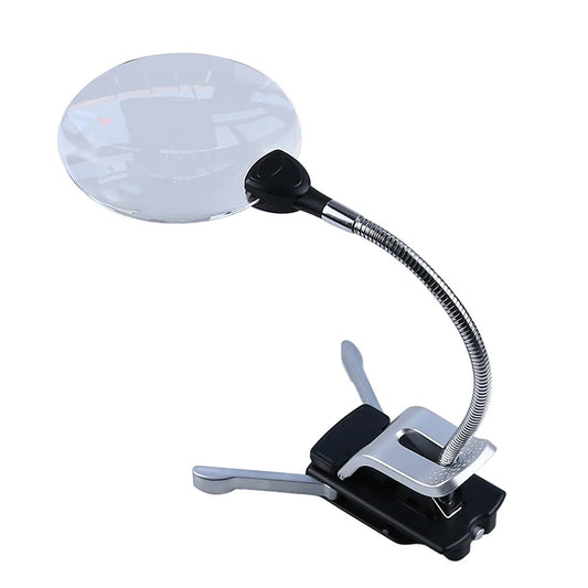 2.5X10X Clip-on Desktop Dual-purpose Magnifier with Led Light Multi-function Reading and Maintenance Magnifying Glass Peaceful Pleasures Health and Wellness XT-90T(90MM) 2.5X 10X