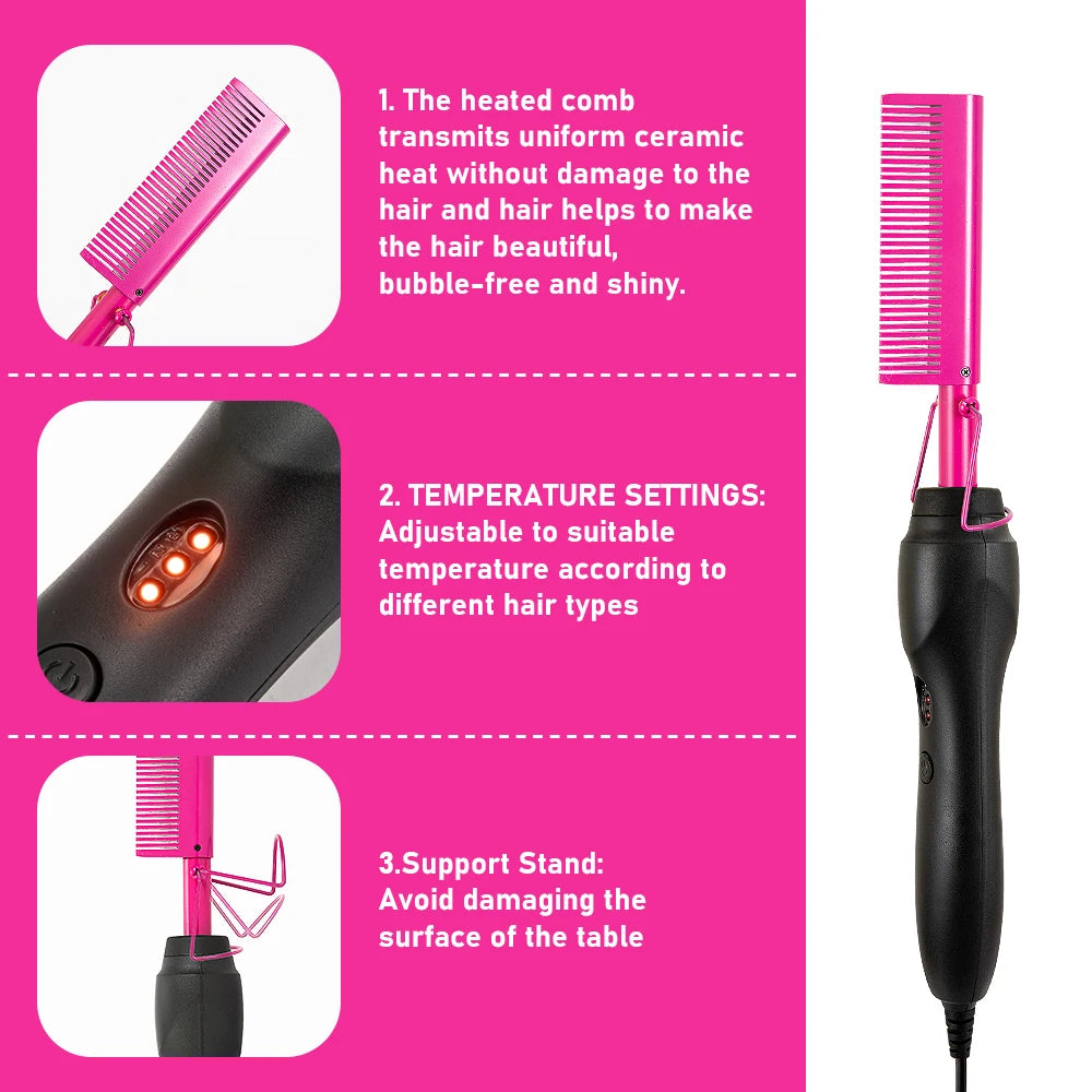 3 in 1 Hot Comb Straightener Electric Hair Straightener Hair Curler Wet Dry Use Hair Flat Irons Hot Heating Comb For Hair Peaceful Pleasures Health and Wellness