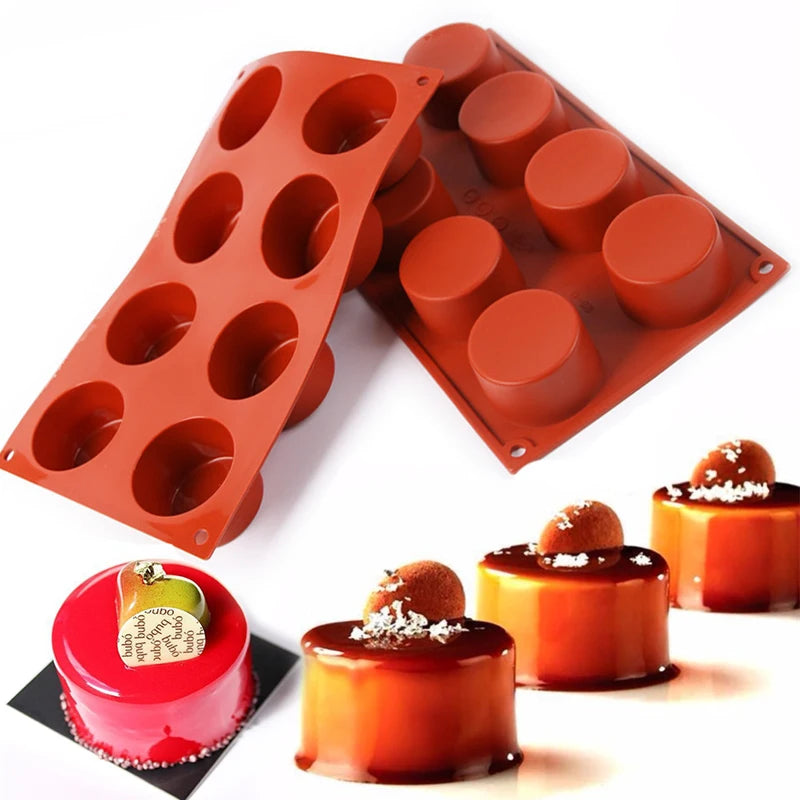 8-Cavity Round Silicone Baking Mold – Non-Stick Muffin, Mousse, Chocolate & Jelly Mold