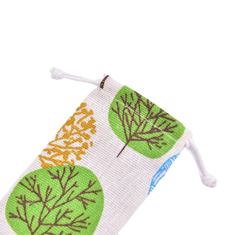 Cutlery Case Drawstring Bag Portable Tableware Bag Cotton Linen Travel Spoon bag Peaceful Pleasures Health and Wellness
