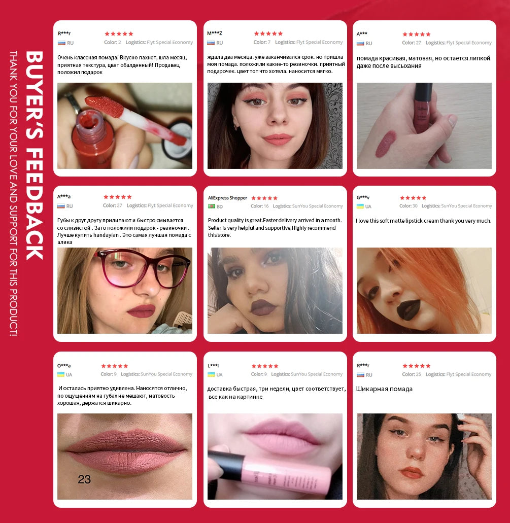 QIBEST Matte Lip Gloss Lip Makeup 34 Colors Velet Nude Waterproof Lipgloss Matte Lipstick Liquid Lipstick Long lasting Lip Tint Peaceful Pleasures Health and Wellness