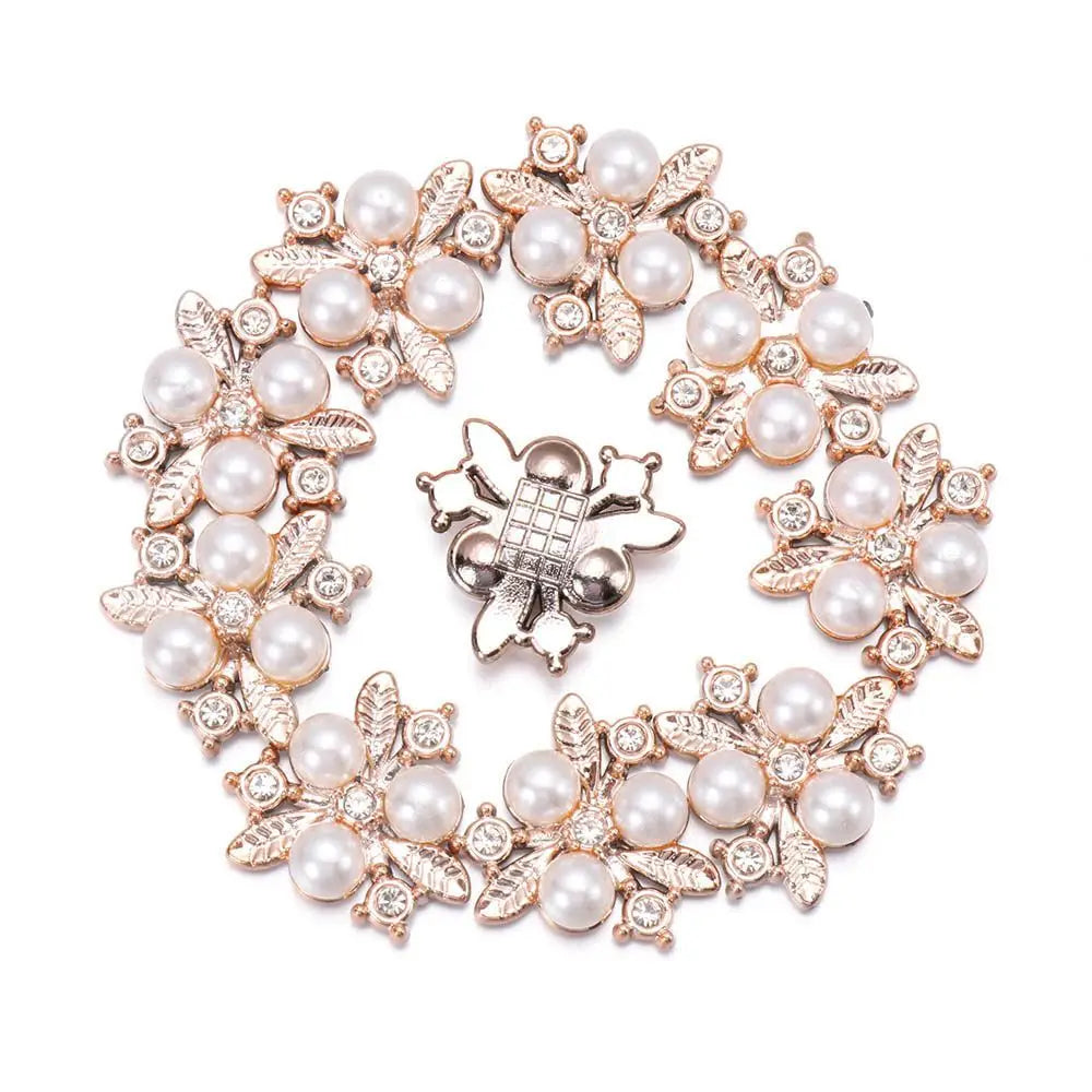 10PCS Pearl Flower Rhinestone Buttons | Crystal Sewing Embellishments