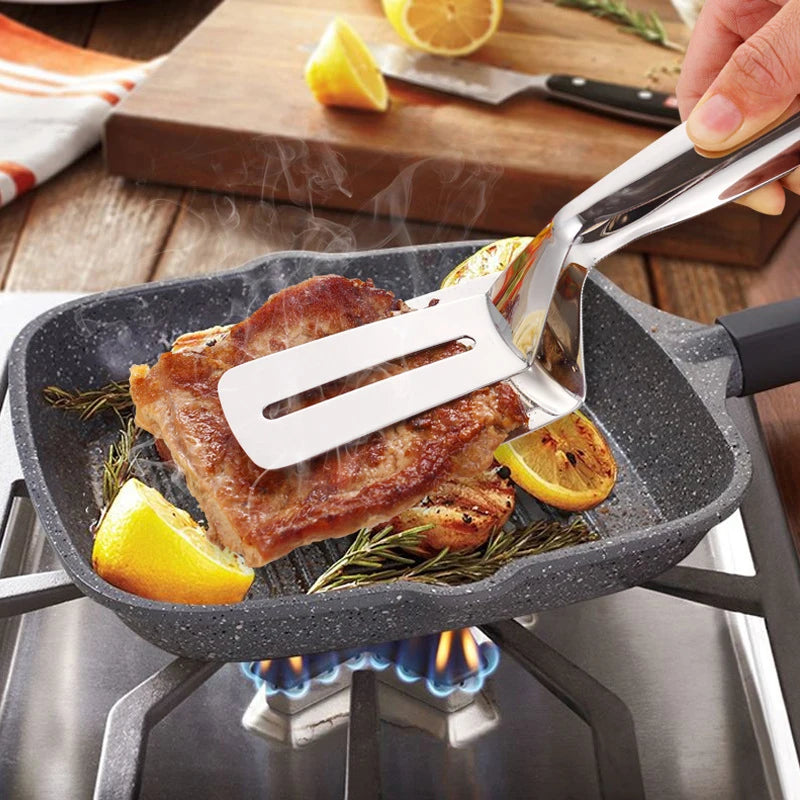 Stainless Steel BBQ & Kitchen Tongs – 2-in-1 Turner & Clamp for Grilling & Cooking